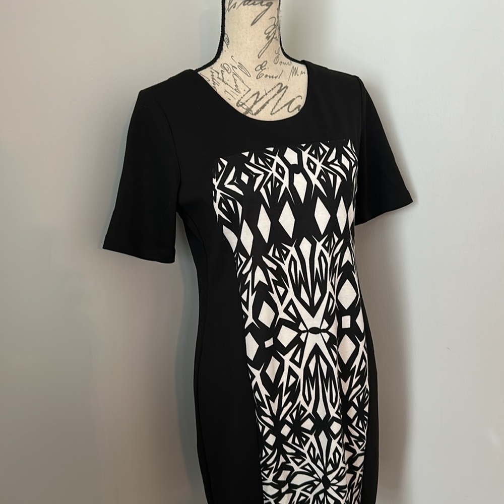 NWT NY Collection Dress Black & White Contrast Color-block Short Sleeve Midi PM